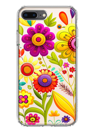Apple iPhone 8 Plus Colorful Yellow Pink Folk Style Floral Vibrant Spring Flowers Hybrid Protective Phone Case Cover