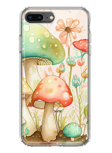 Apple iPhone 8 Plus Fairytale Watercolor Mushrooms Pastel Spring Flowers Floral Hybrid Protective Phone Case Cover
