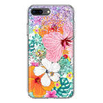 Apple iPhone 8 Plus Hawaiian Vibes Hibiscus Flowers Monstera Vacation Summer Hybrid Protective Phone Case Cover