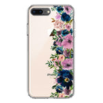 Apple iPhone 8 Plus Navy Blue Summer Watercolor Floral Classic Purple Flowers Hybrid Protective Phone Case Cover