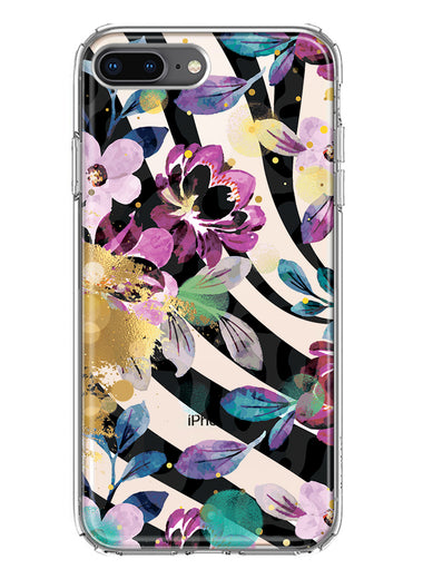 Apple iPhone 8 Plus Zebra Stripes Tropical Flowers Purple Blue Summer Vibes Hybrid Protective Phone Case Cover