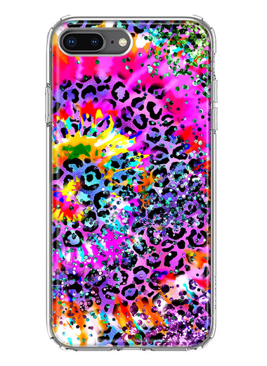 Apple iPhone 8 Plus Vibrant Pink Purple Tie Dye Summer Leopard Swirl Rainbow Hybrid Protective Phone Case Cover