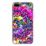 Apple iPhone 8 Plus Vibrant Pink Purple Tie Dye Summer Leopard Swirl Rainbow Hybrid Protective Phone Case Cover