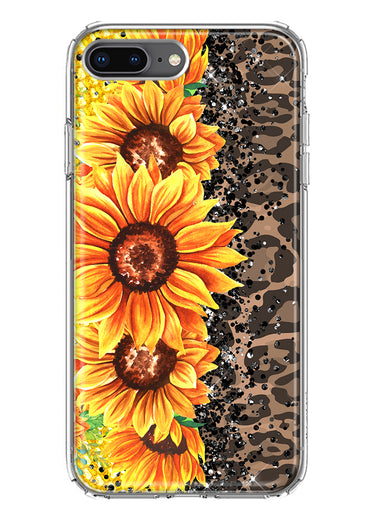 Apple iPhone 8 Plus Yellow Summer Sunflowers Brown Leopard Honeycomb Hybrid Protective Phone Case Cover