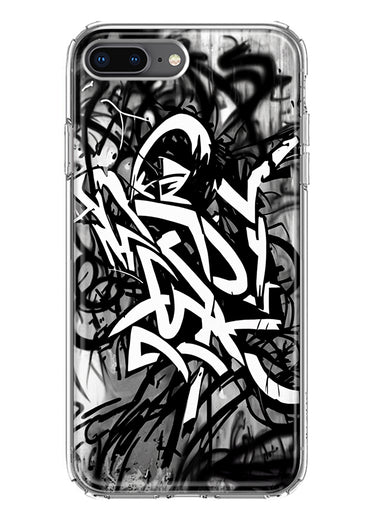 Apple iPhone 8 Plus Black White Urban Graffiti Hybrid Protective Phone Case Cover
