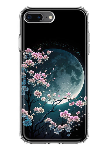 Apple iPhone 8 Plus Kawaii Manga Pink Cherry Blossom Full Moon Hybrid Protective Phone Case Cover