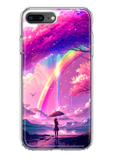 Apple iPhone 8 Plus Kawaii Manga Pink Cherry Blossom Japanese Rainbow Girl Hybrid Protective Phone Case Cover