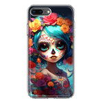 Apple iPhone 8 Plus Halloween Spooky Colorful Day of the Dead Skull Girl Hybrid Protective Phone Case Cover