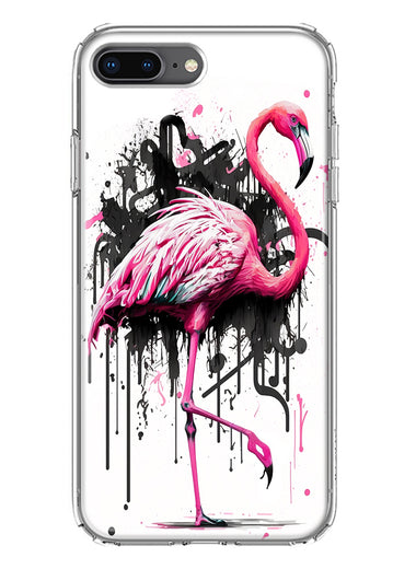 Apple iPhone 8 Plus Pink Flamingo Painting Graffiti Hybrid Protective Phone Case Cover