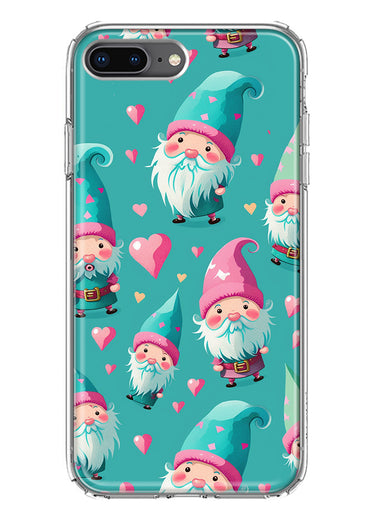 Apple iPhone 8 Plus Turquoise Pink Hearts Gnomes Hybrid Protective Phone Case Cover