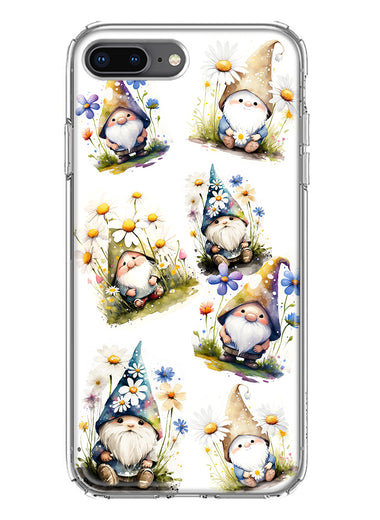 Apple iPhone 8 Plus Cute White Blue Daisies Gnomes Hybrid Protective Phone Case Cover