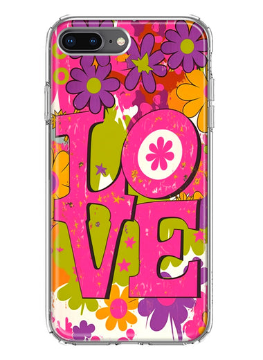 Apple iPhone 8 Plus Pink Daisy Love Graffiti Painting Art Hybrid Protective Phone Case Cover