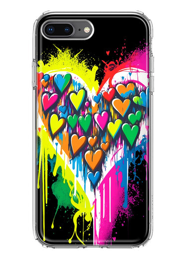 Apple iPhone 8 Plus Colorful Rainbow Hearts Love Graffiti Painting Hybrid Protective Phone Case Cover