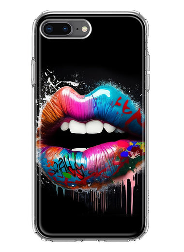 Apple iPhone 8 Plus Colorful Lip Graffiti Painting Art Hybrid Protective Phone Case Cover