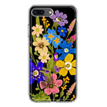 Apple iPhone 8 Plus Blue Yellow Vintage Spring Wild Flowers Floral Hybrid Protective Phone Case Cover