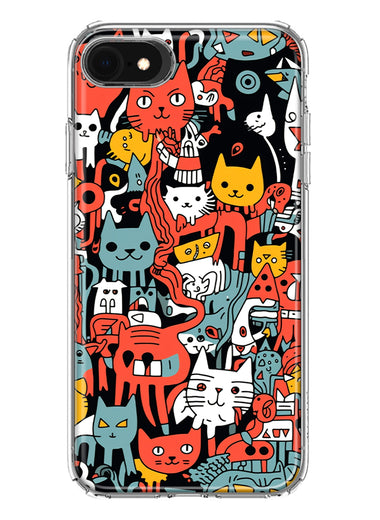 Apple iPhone SE 2nd 3rd Generation Psychedelic Cute Cats Friends Pop Art Hybrid Protective Phone Case Cover