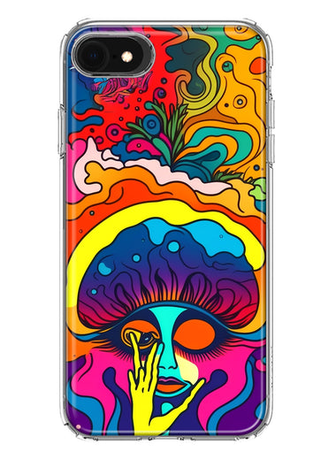 Apple iPhone SE 2nd 3rd Generation Neon Rainbow Psychedelic Trippy Hippie Big Brain Hybrid Protective Phone Case Cover