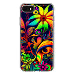 Apple iPhone SE 2nd 3rd Generation Neon Rainbow Psychedelic Trippy Hippie Daisy Flowers Hybrid Protective Phone Case Cover