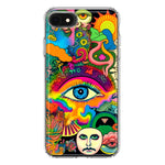 Apple iPhone SE 2nd 3rd Generation Neon Rainbow Psychedelic Trippy Hippie Multiple Eyes Hybrid Protective Phone Case Cover