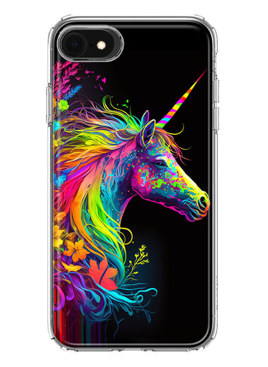 Apple iPhone 6/7/8/SE 2020/SE 3 2022 Neon Rainbow Glow Unicorn Floral Hybrid Protective Phone Case Cover
