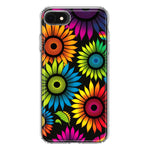 Apple iPhone 6/7/8/SE 2020/SE 3 2022 Neon Rainbow Glow Sunflowers Colorful Floral Pink Purple Double Layer Phone Case Cover