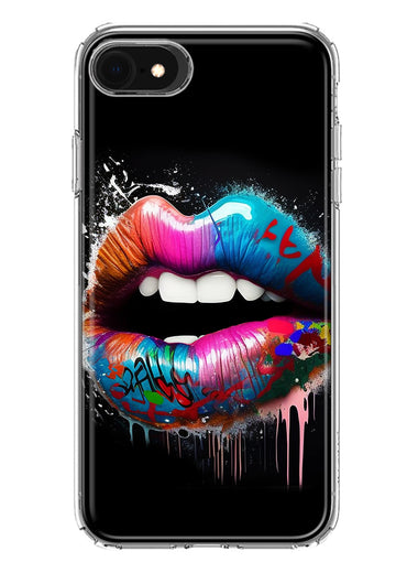Apple iPhone SE 2nd 3rd Generation Colorful Lip Graffiti Painting Art Hybrid Protective Phone Case Cover