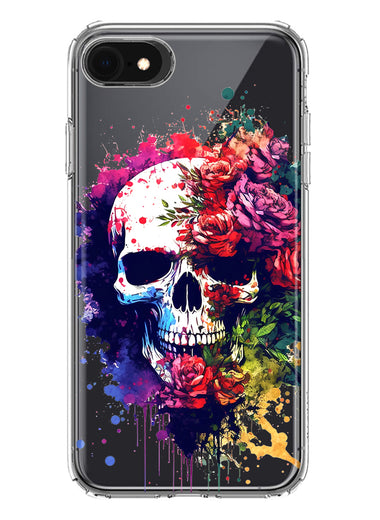 Apple iPhone SE 2nd 3rd Generation Fantasy Skull Red Purple Roses Hybrid Protective Phone Case Cover