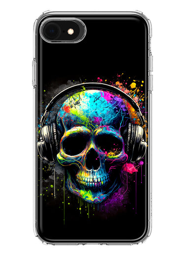 Apple iPhone SE 2nd 3rd Generation Fantasy Skull Headphone Colorful Pop Art Hybrid Protective Phone Case Cover