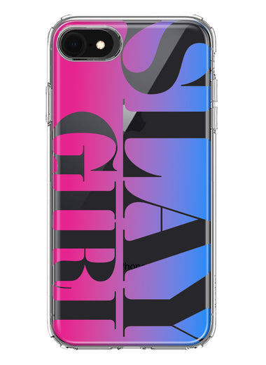 Apple iPhone SE 2nd 3rd Generation Pink Blue Clear Funny Text Quote Slay Girl Hybrid Protective Phone Case Cover