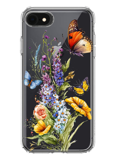 Apple iPhone 6/7/8/SE 2020/SE 3 2022 Yellow Purple Spring Flowers Butterflies Floral Hybrid Protective Phone Case Cover
