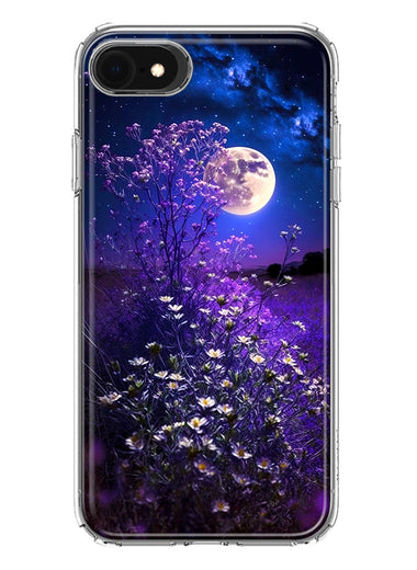Apple iPhone SE 2nd 3rd Generation Spring Moon Night Lavender Flowers Floral Hybrid Protective Phone Case Cover