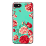 Apple iPhone 6/7/8/SE 2020/SE 3 2022 Turquoise Teal Vintage Pastel Pink Red Roses Double Layer Phone Case Cover