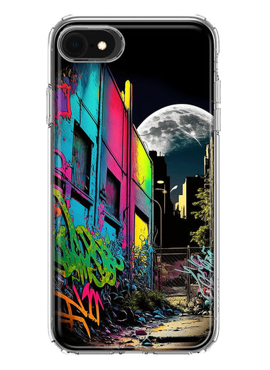 Apple iPhone SE 2nd 3rd Generation Urban City Full Moon Graffiti Painting Art Hybrid Protective Phone Case Cover