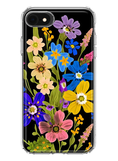Apple iPhone SE 2nd 3rd Generation Blue Yellow Vintage Spring Wild Flowers Floral Hybrid Protective Phone Case Cover