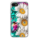 Apple iPhone 6/7/8/SE 2020/SE 3 2022 Colorful Crystal White Daisies Rainbow Gems Teal Double Layer Phone Case Cover