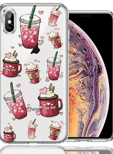 Apple iPhone XS/X Coffee Lover Valentine's Hearts Pink Drink Latte Double Layer Phone Case Cover