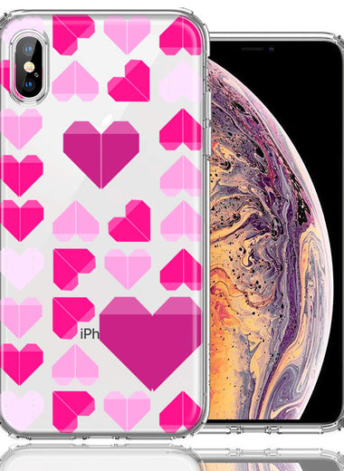 Apple iPhone XS/X Pink Purple Origami Valentine's Day Polkadot Hearts Design Double Layer Phone Case Cover