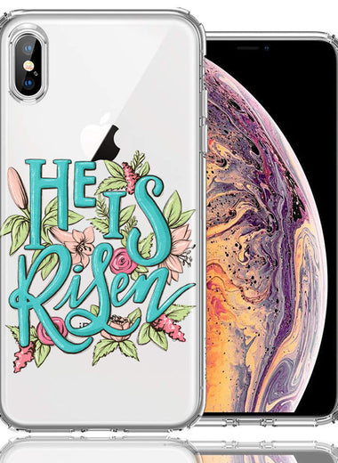 Apple iPhone XS/X He Is Risen Text Easter Jesus Christian Flowers Double Layer Phone Case Cover