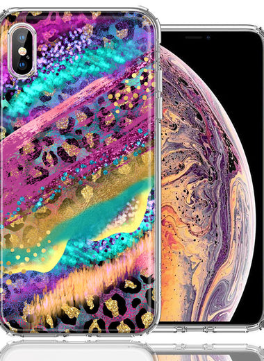Apple iPhone XS/X Leopard Paint Colorful Beautiful Abstract Milkyway Double Layer Phone Case Cover