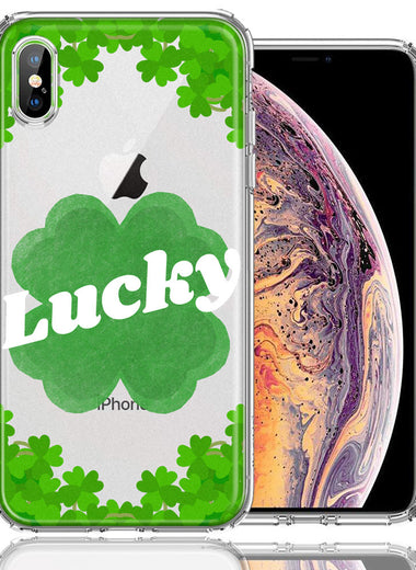 Apple iPhone XS/X Lucky St Patrick's Day Shamrock Green Clovers Double Layer Phone Case Cover