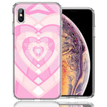 Apple iPhone XS Max Pink Gem Hearts Design Double Layer Phone Case Cover