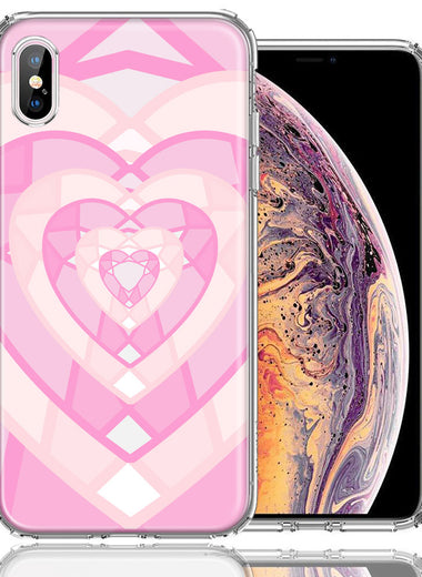 Apple iPhone XS/X Pink Gem Hearts Design Double Layer Phone Case Cover
