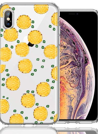 Apple iPhone XS/X Tropical Pineapples Polkadots Design Double Layer Phone Case Cover