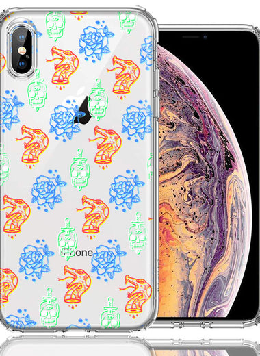 Apple iPhone XS/X Snakes Skulls Roses Design Double Layer Phone Case Cover