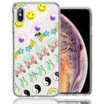 Apple iPhone XS Max 70's Yin Yang Hippie Happy Peace Stars Design Double Layer Phone Case Cover