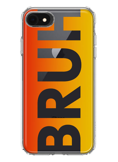 Apple iPhone SE 2nd 3rd Generation Orange Red Clear Funny Text Quote Bruh Hybrid Protective Phone Case Cover
