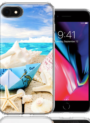 Apple iPhone 7/8/SE Beach Paper Boat Design Double Layer Phone Case Cover