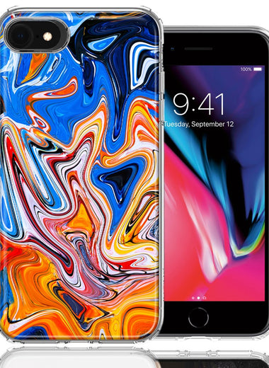 Apple iPhone 7/8/SE Blue Orange Abstract Design Double Layer Phone Case Cover