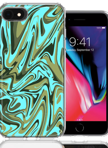 Apple iPhone 7/8/SE Blue Green Abstract Design Double Layer Phone Case Cover