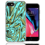 Apple iPhone 7/8/SE Blue Green Abstract Design Double Layer Phone Case Cover